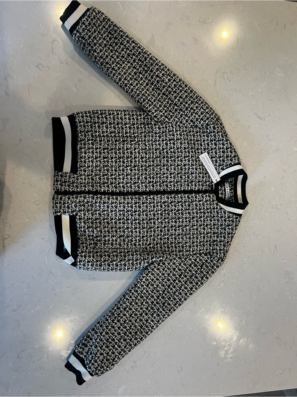 Alice + Olivia Black & White Tweed Bomber Jacket Size M NWT